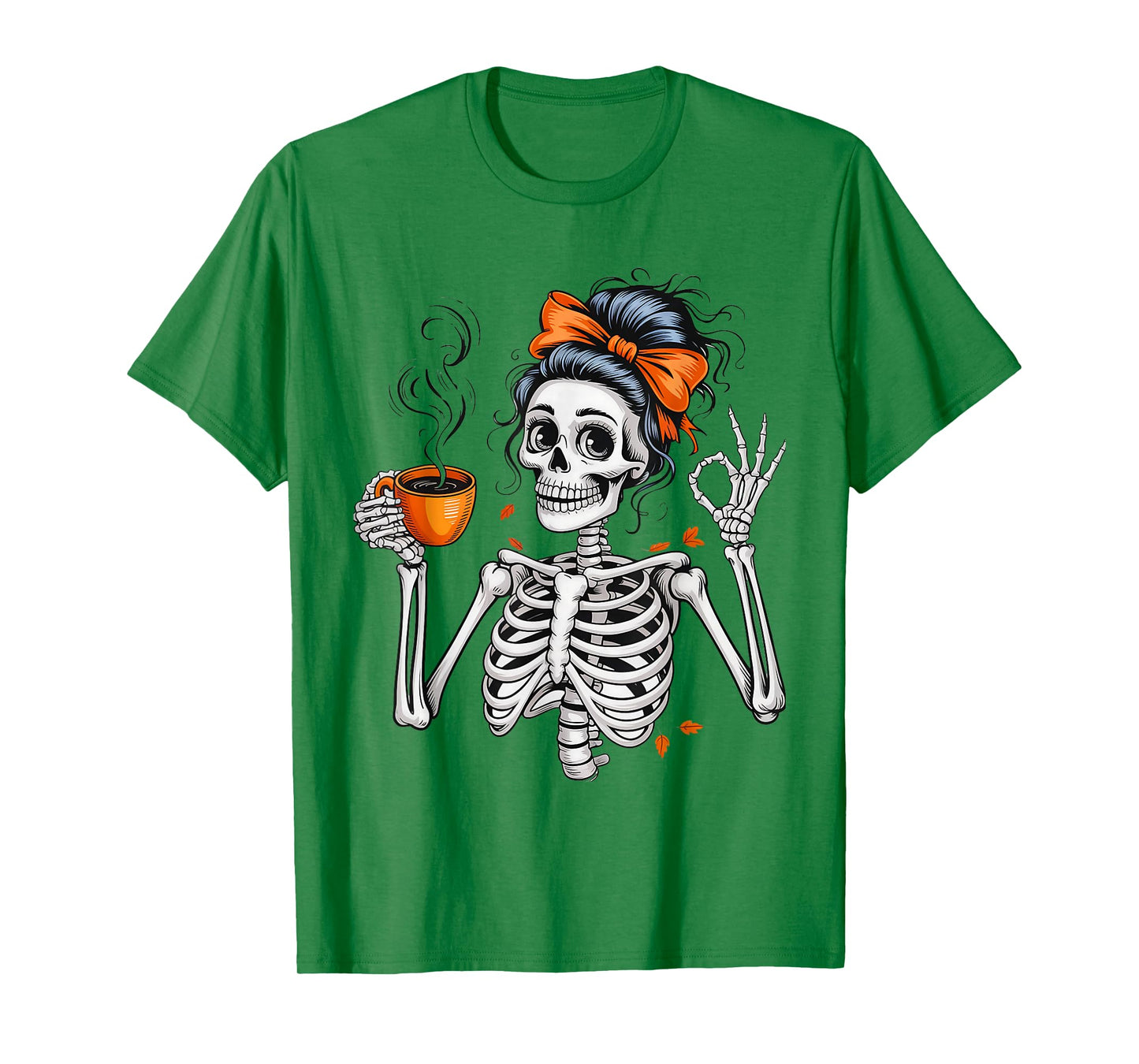 Halloween Skeleton Coffee Messy Bun for Women Halloween T-Shirt