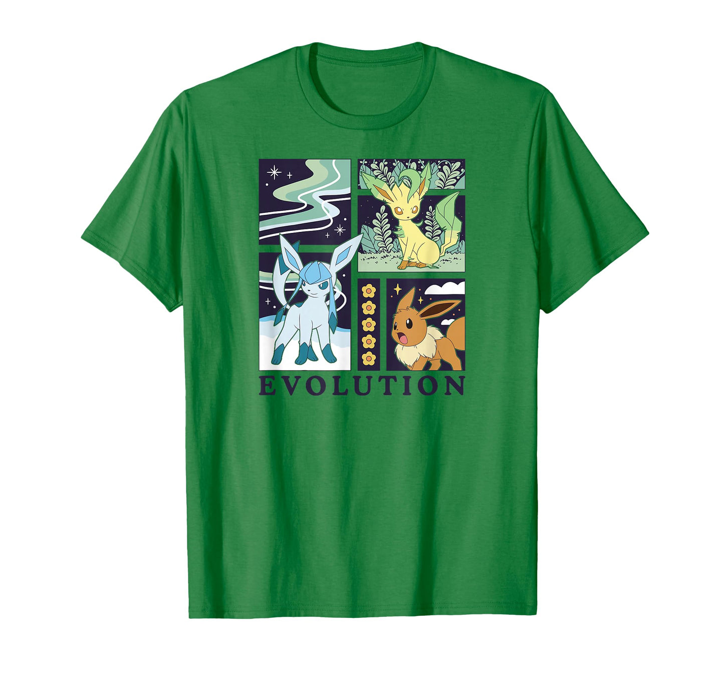 Pokémon - Eevee Glaceon Leafeon Evolution Ice Grass Normal T-Shirt