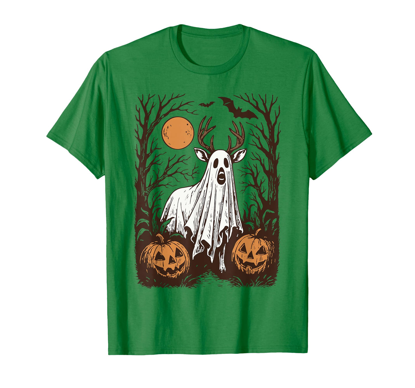 Hunting Halloween Deer Spooky Ghost Buck Pumpkins Forest T-Shirt
