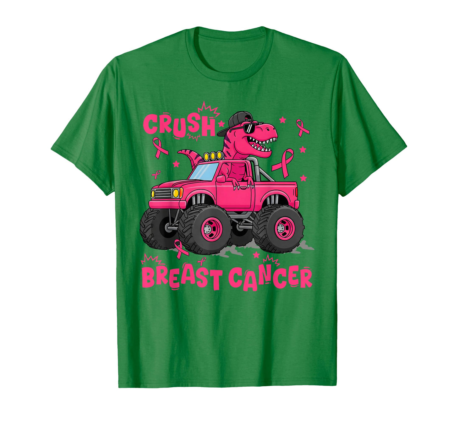 Crush Breast Cancer Awareness Monster Truck Dinosaur Boys T-Shirt