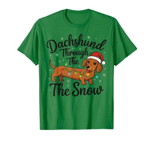 Mini Dachshund Through Snow Christmas Pajamas Pjs Weiner Dog T-Shirt