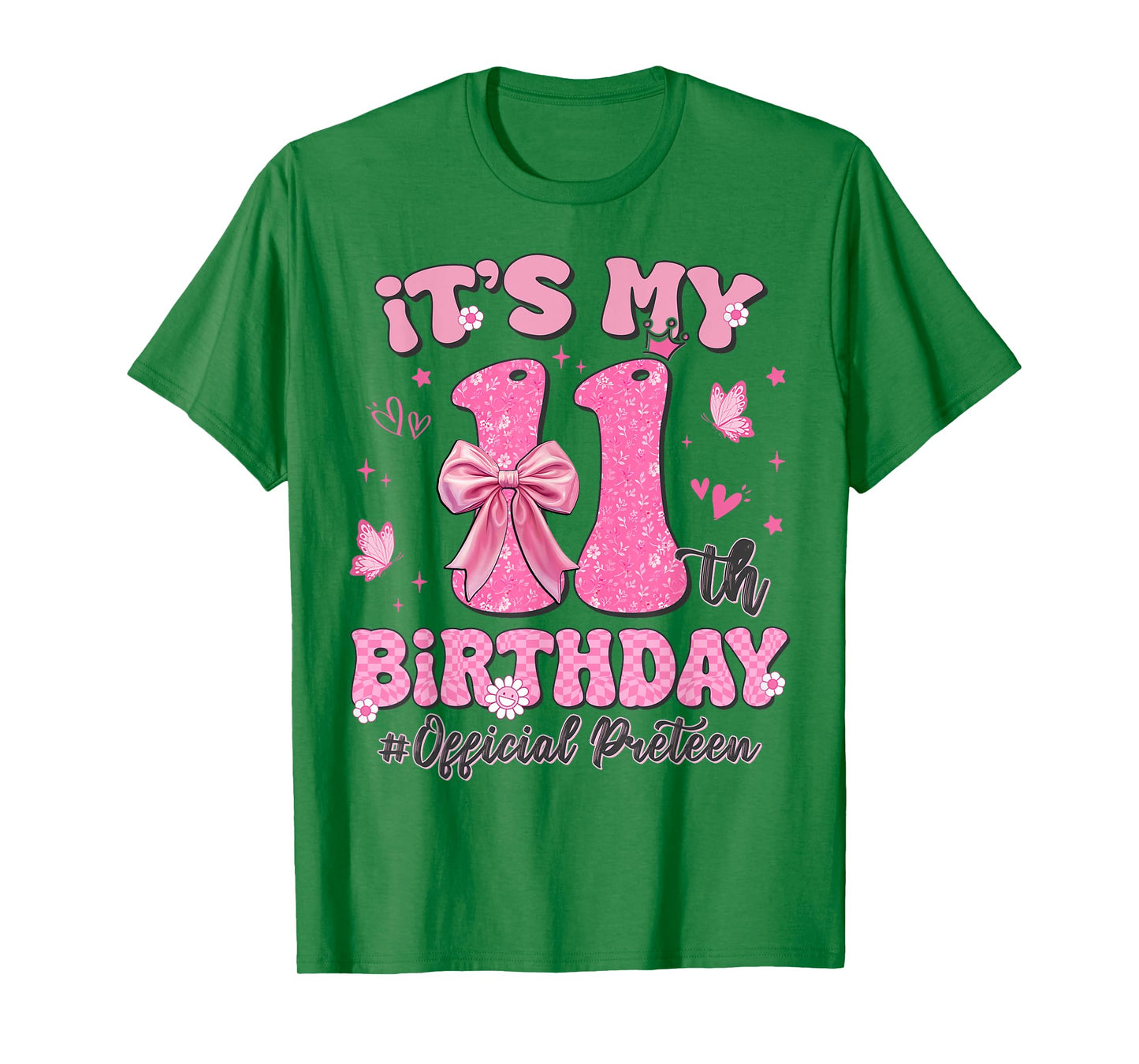 Its My 11th Birthday Girl Official Preteen Pink Coquette Bow T-Shirt