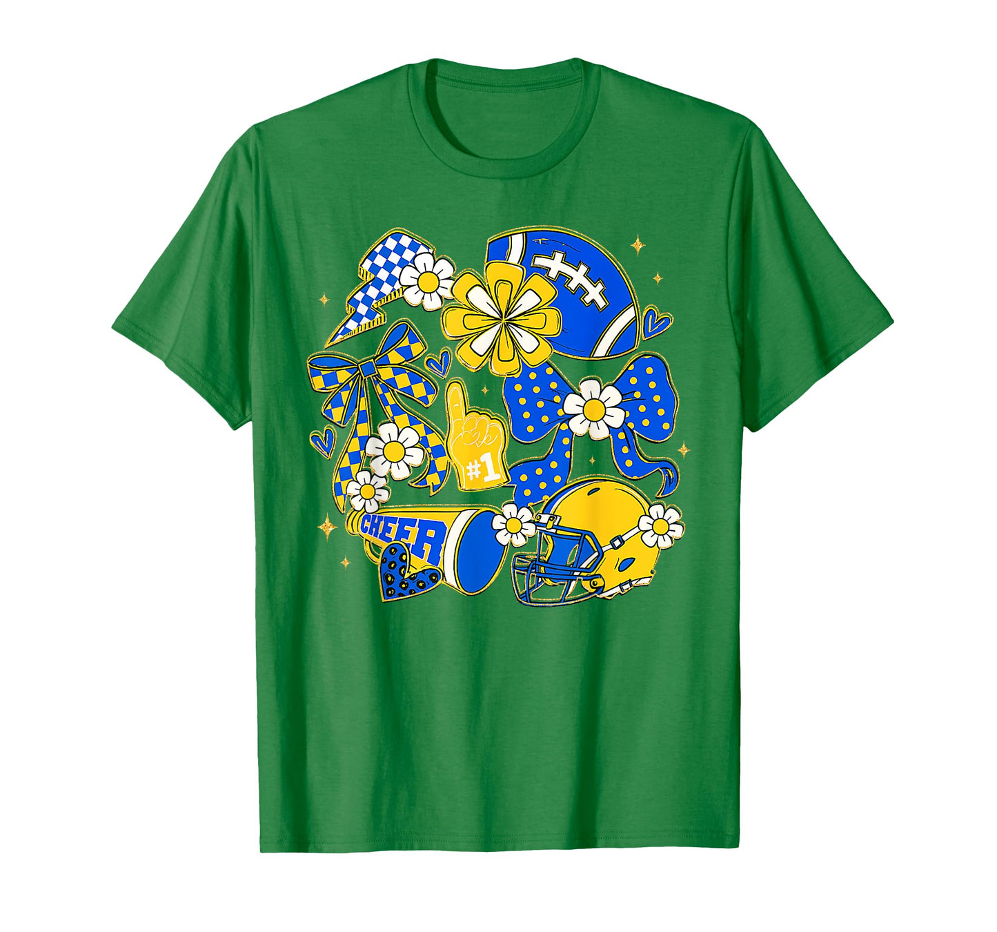 Retro Blue & Gold Cheer Football Game Day Coquette Bow T-Shirt