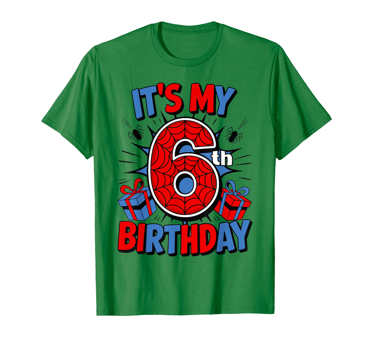 It's My 6th Birthday Spider Theme Party 6 Year Old Boys Kids T-Shirt