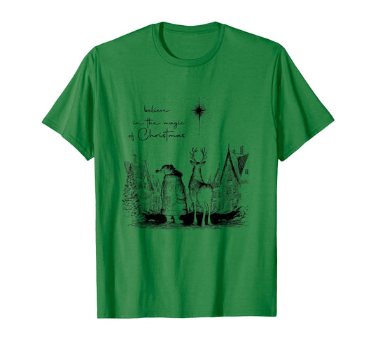 Believe in The Magic of Christmas Santa Reindeer Xmas Pajama T-Shirt