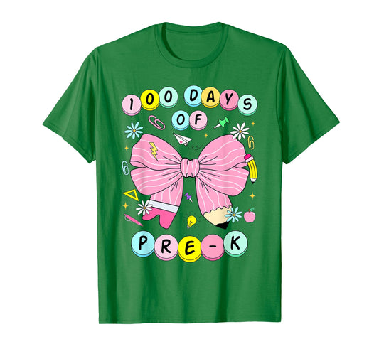 100 Days of Pre-K Girls Coquette 100th Day of School Kids T-Shirt