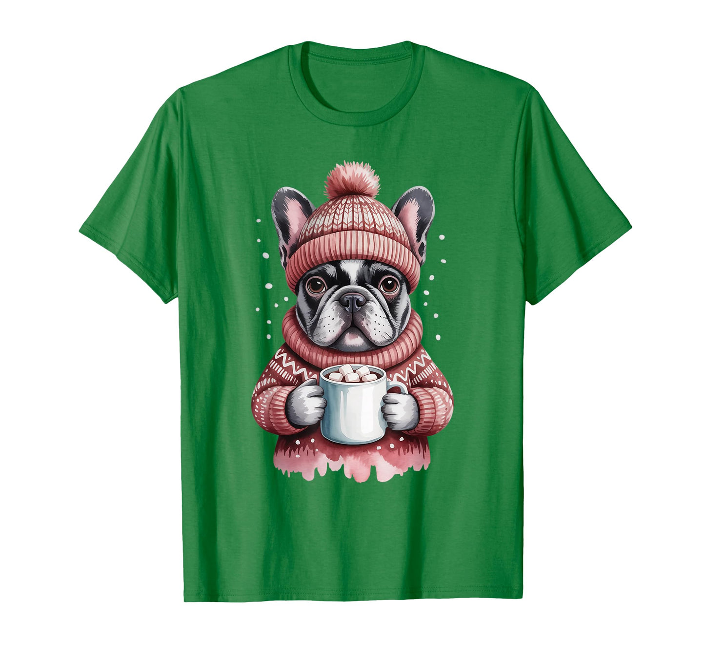 Cozy French Bulldog with Hot Cocoa Holiday Winter Sweater T-Shirt