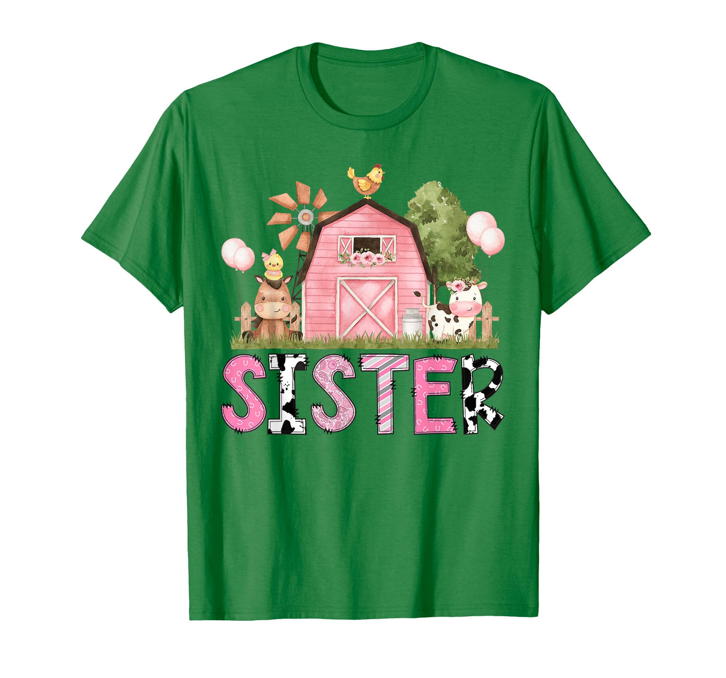 Sister Pink Farm Animal Birthday Kids Matching Family T-Shirt