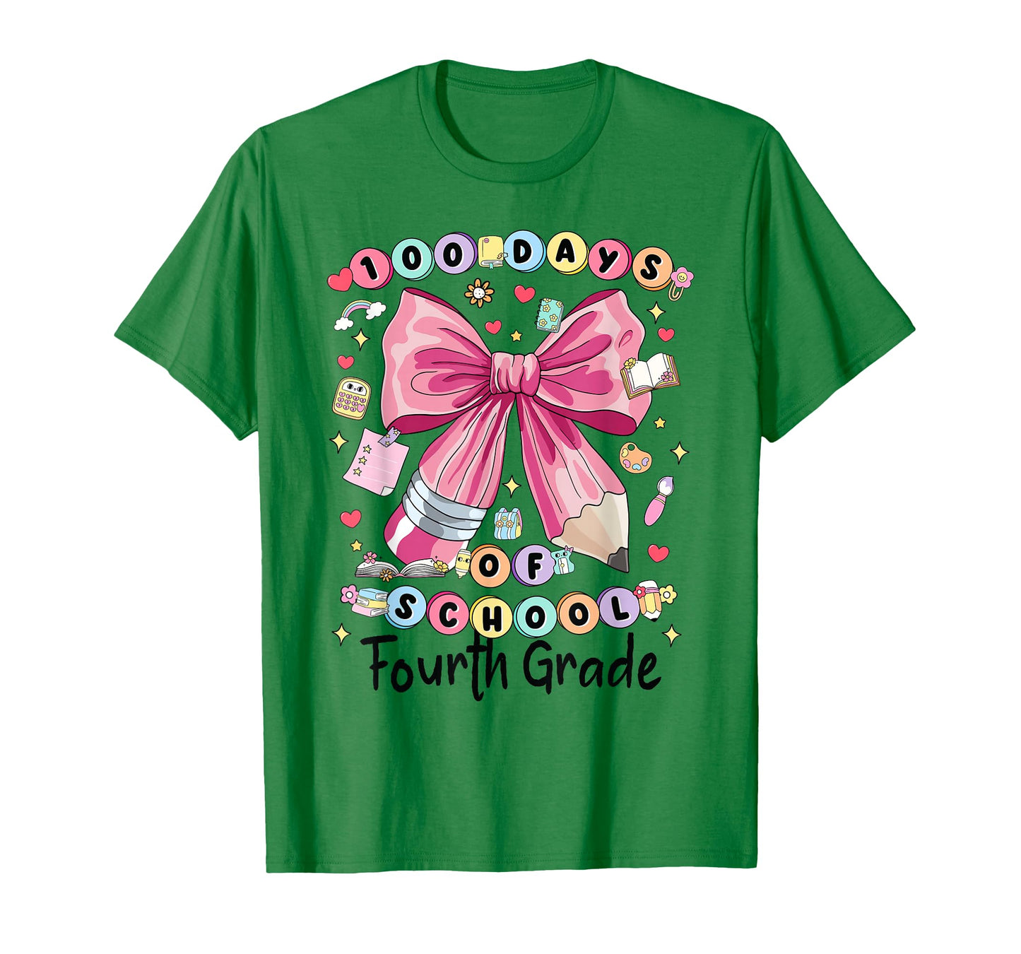 Fourth Grade Teacher Girls Coquette Bow 100 Days of School T-Shirt