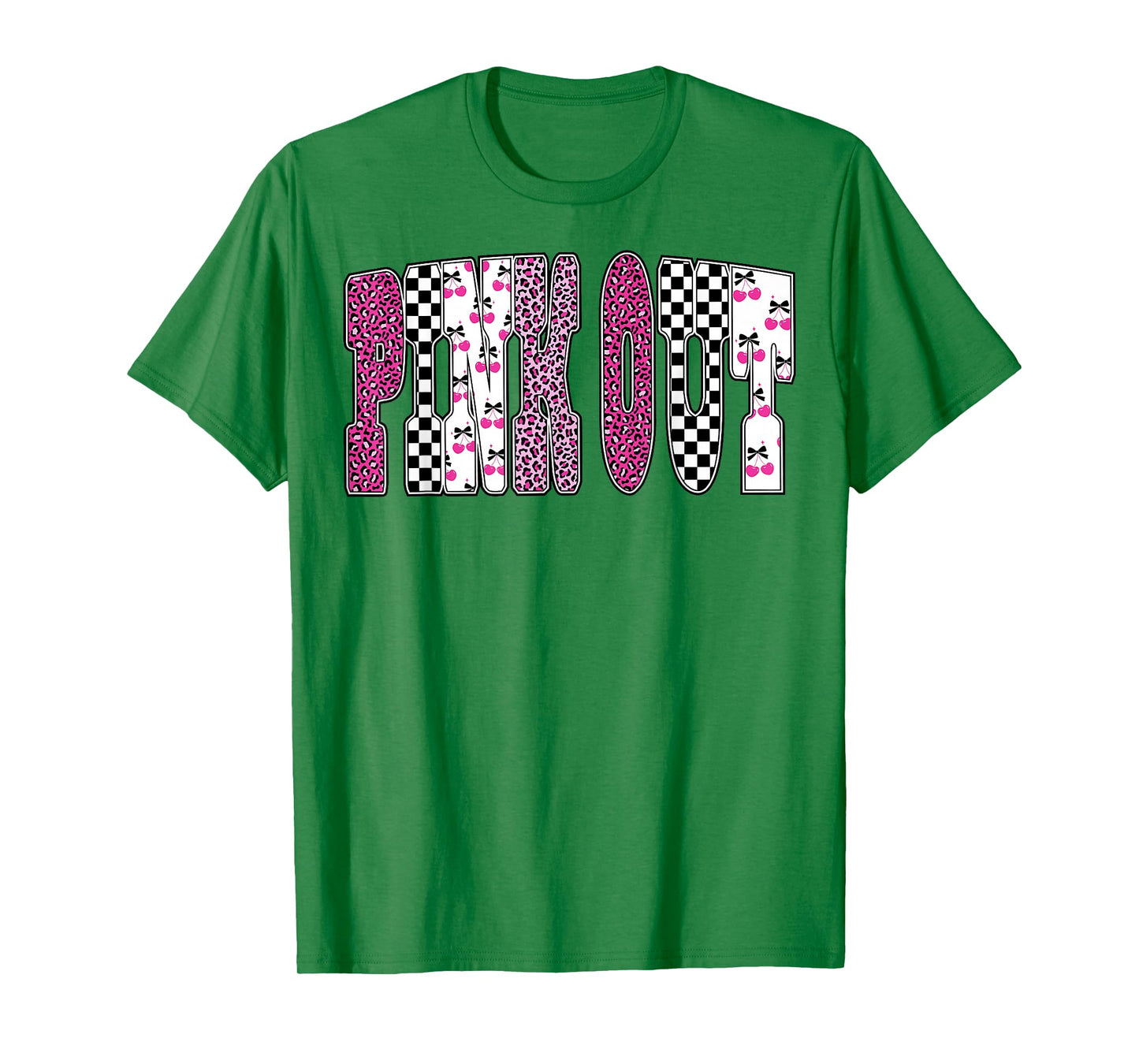 Pink Out Leopard Checkered Breast Cancer Football Game Day T-Shirt