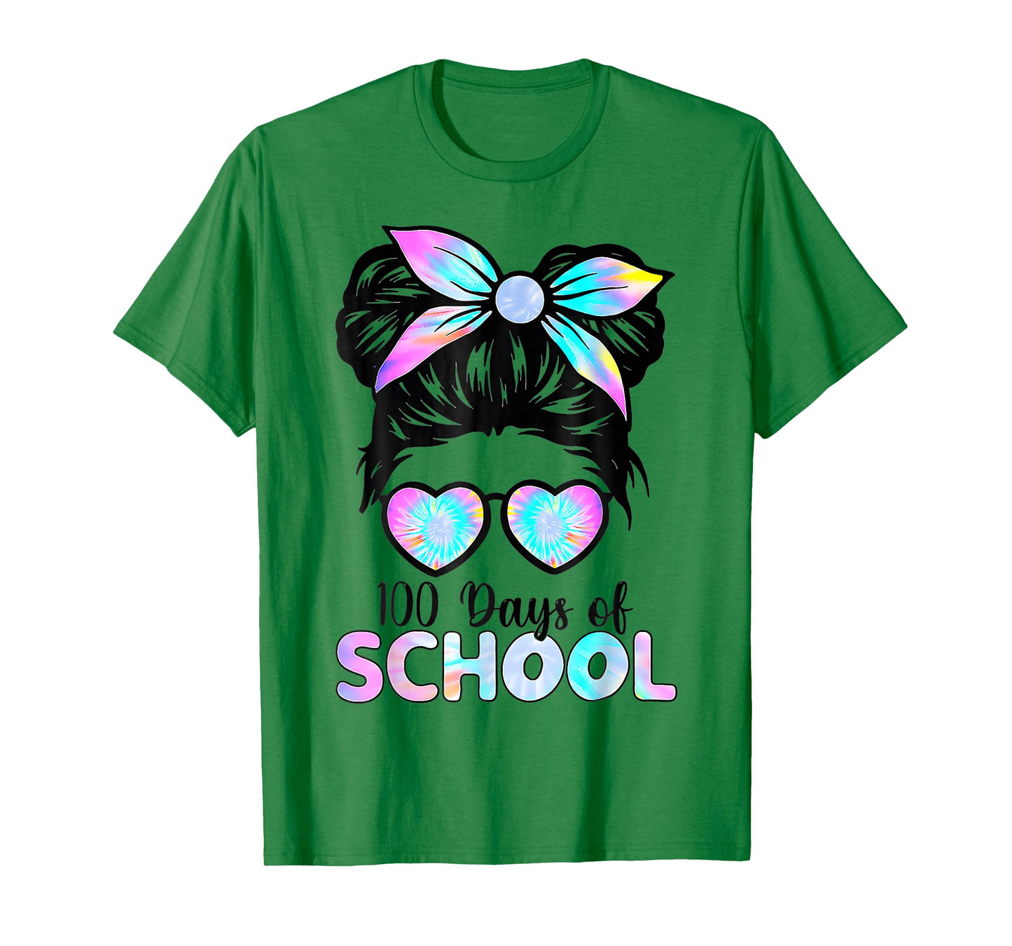 100 Days Smarter Girls Messy Bun Hair 100th Day of School T-Shirt
