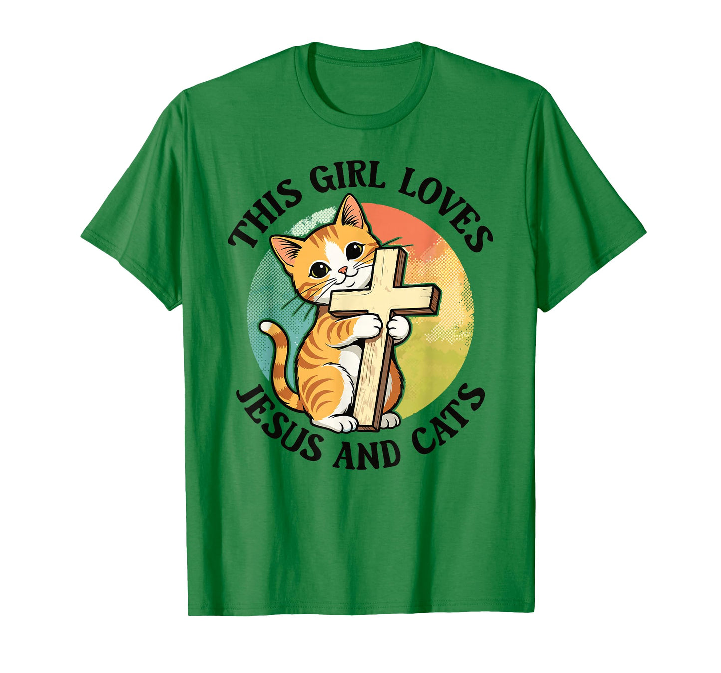 Christian This Girl Loves Jesus and Cats Cat Hugging Cross T-Shirt