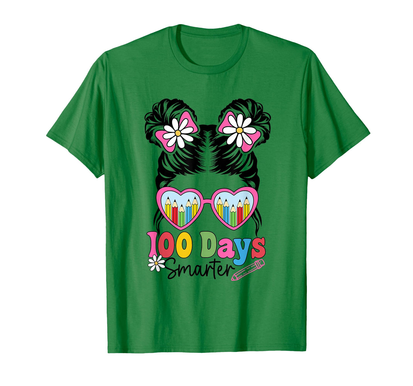 100 Days Smarter Messy Bun Hair Girls Kids 100th Day School T-Shirt