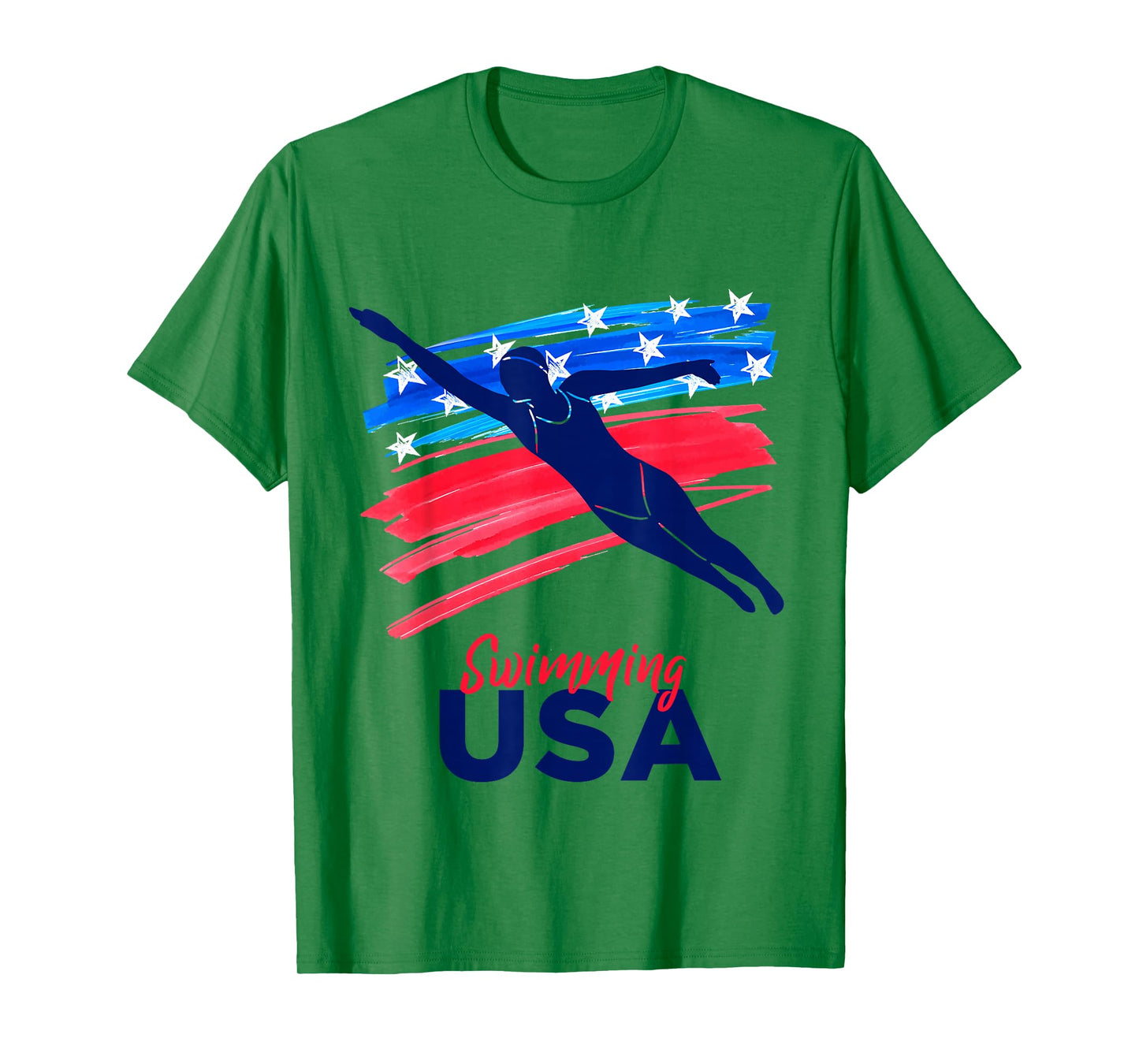 Womens Swimming Support Team Flag USA Pool Swimmer American T-Shirt