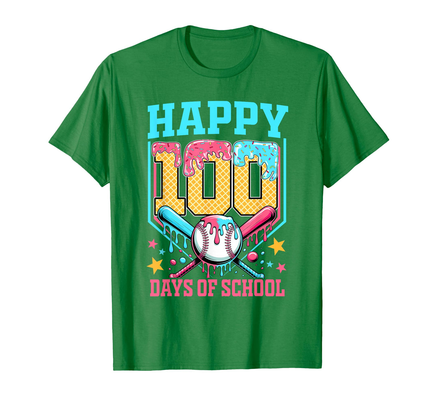 100 Days of School Kids Baseball Drip 100th Day of School T-Shirt