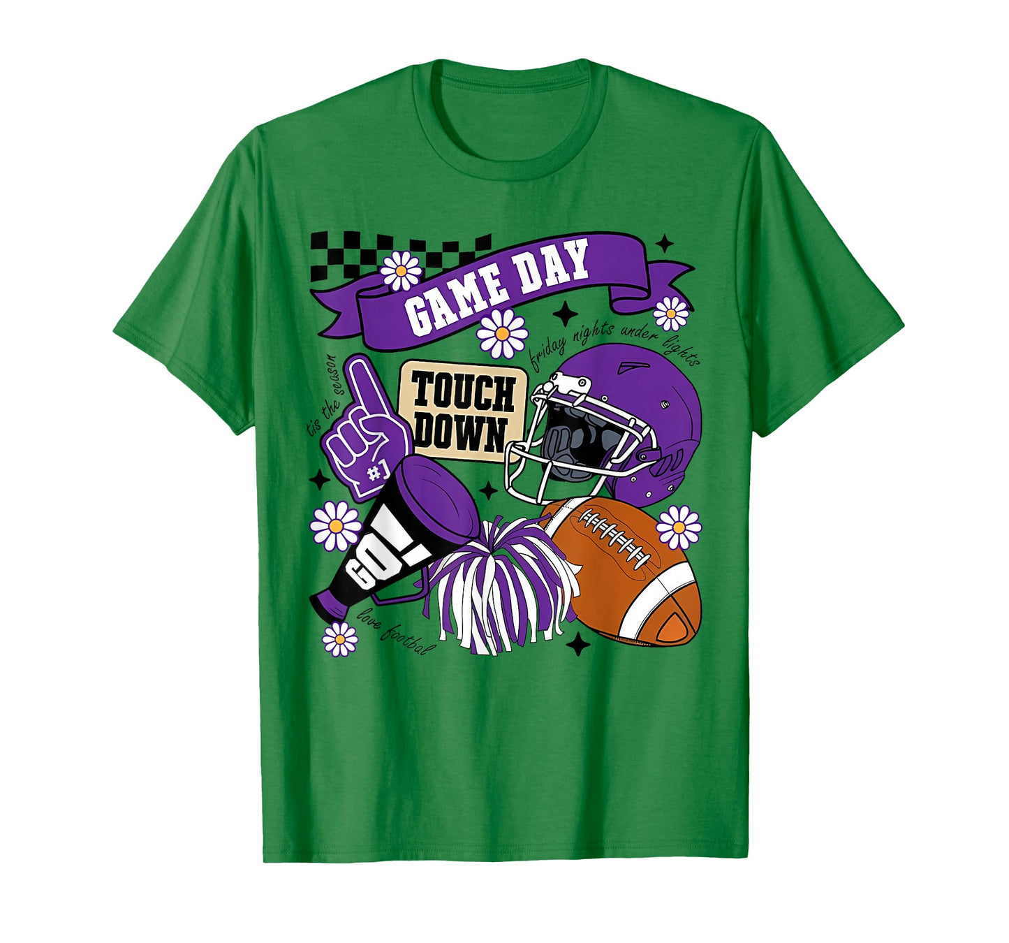 Purple Game Day Touchdown Football Lover Women Mom Men Kids T-Shirt