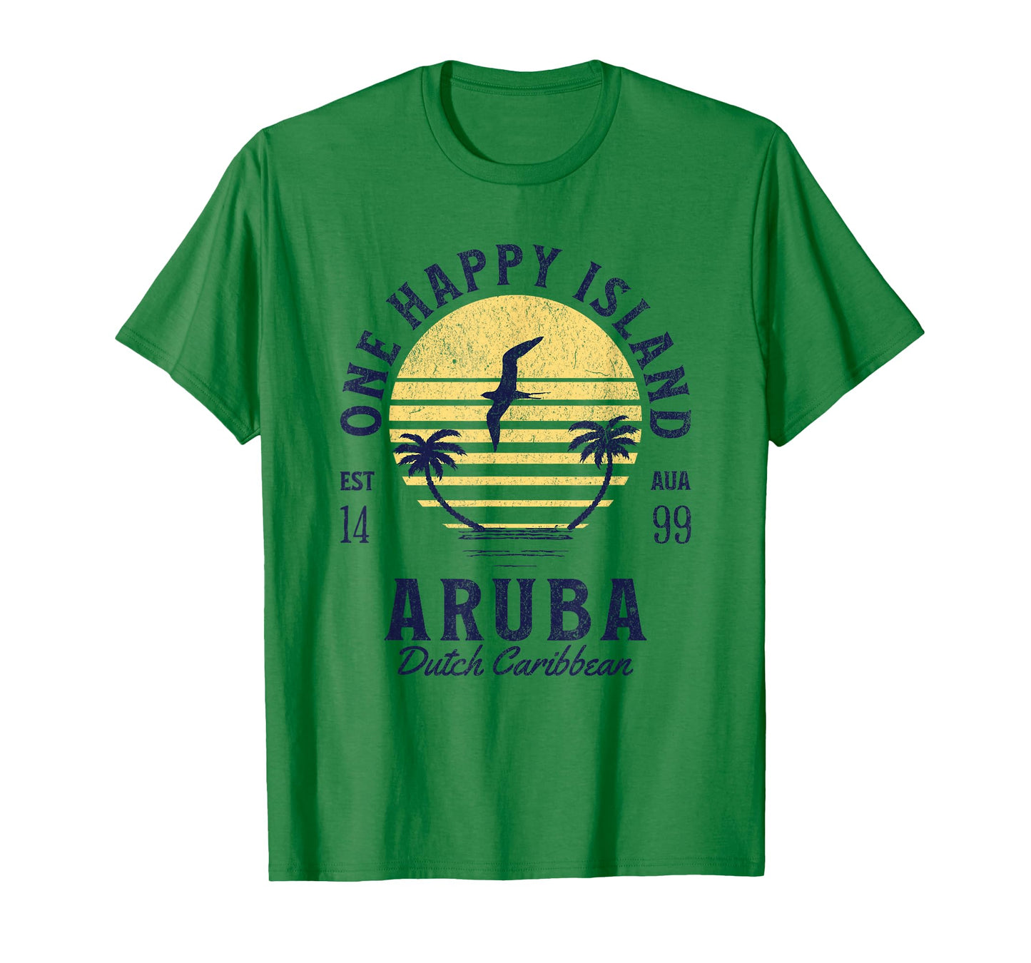 One Happy Island Aruba Shirt Retro Sunset Palm Ocean Vintage T-Shirt