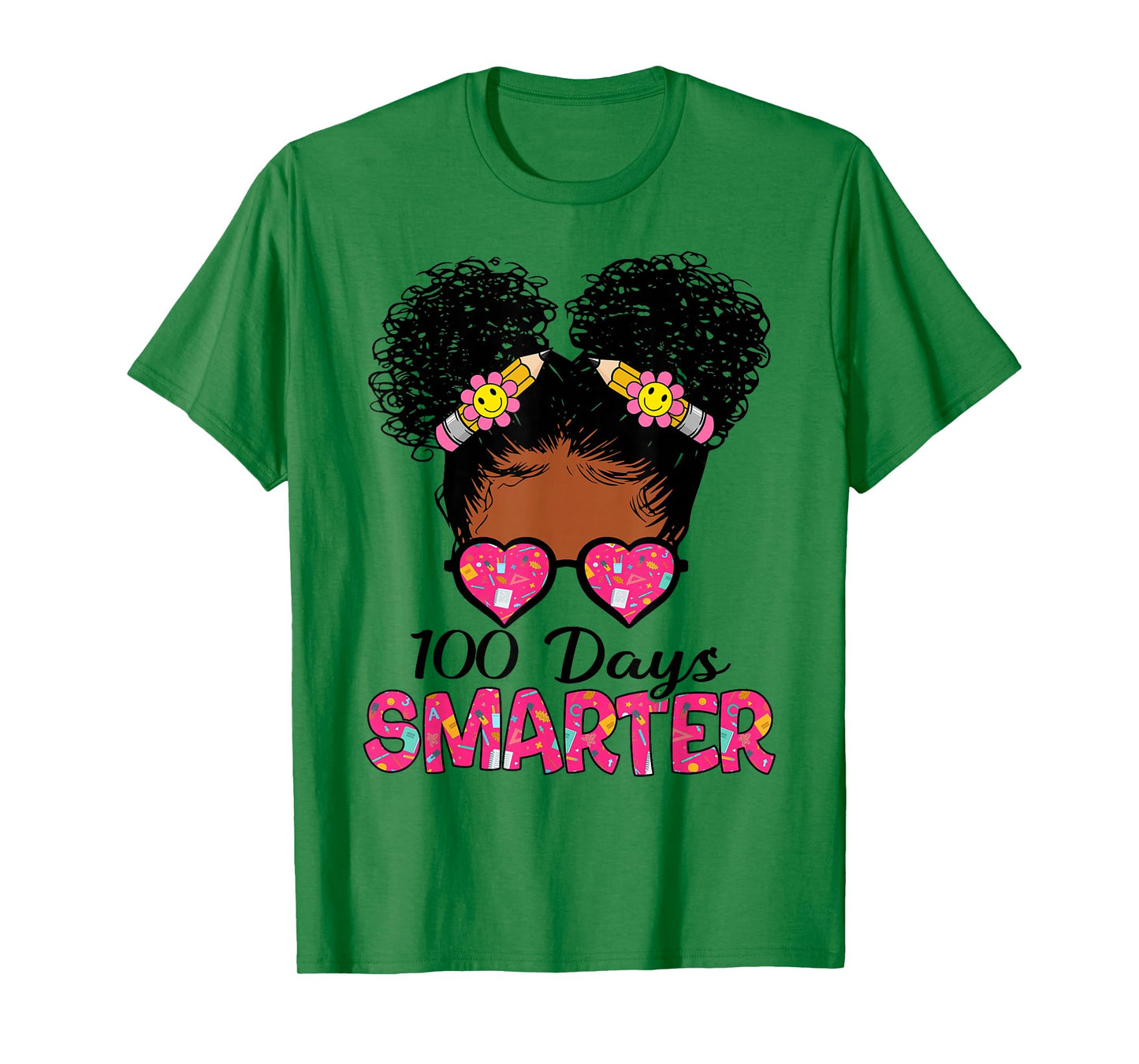 100 Days Smarter Black Girl Messy Bun 100th Day of School T-Shirt