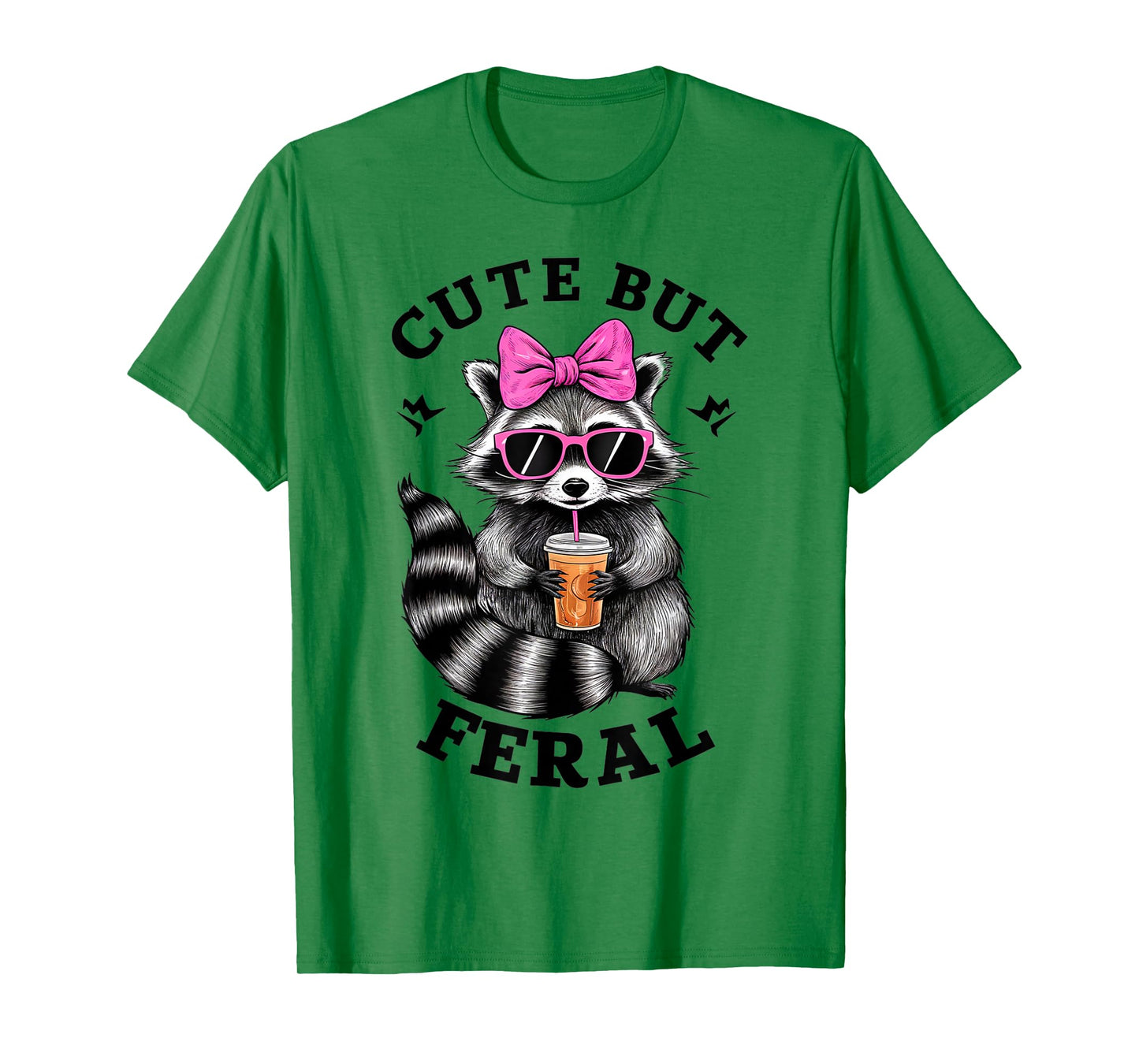 Cute But Feral Funny Colorful Racoon With Sunglasses Racoon T-Shirt, Small, White