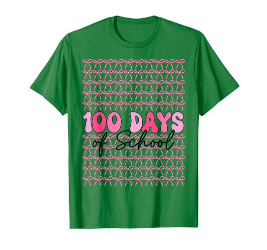 Pink 100th Day of School Bow Girl 100 Days of School Teacher T-Shirt