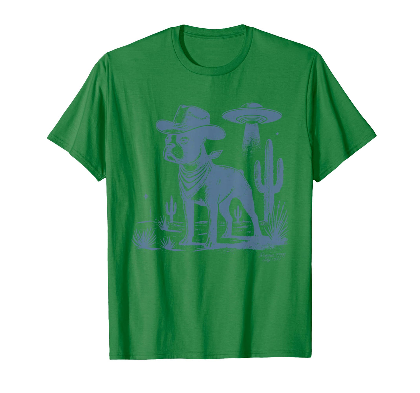 Boston Terrier UFO Cowboy Dog, Dog Mom, Dog Dad, Alien Dog T-Shirt