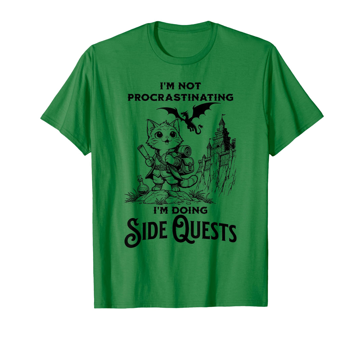 I'm Not Procrastinating I'm Doing Side Quests RPG Gamer Cat T-Shirt