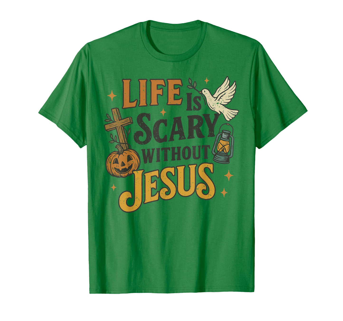 Life is Scary Without Jesus Christian Halloween Design Retro T-Shirt
