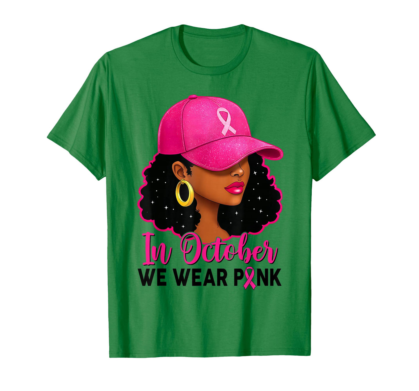 in October We Wear Pink Black Women Breast Cancer Awareness T-Shirt