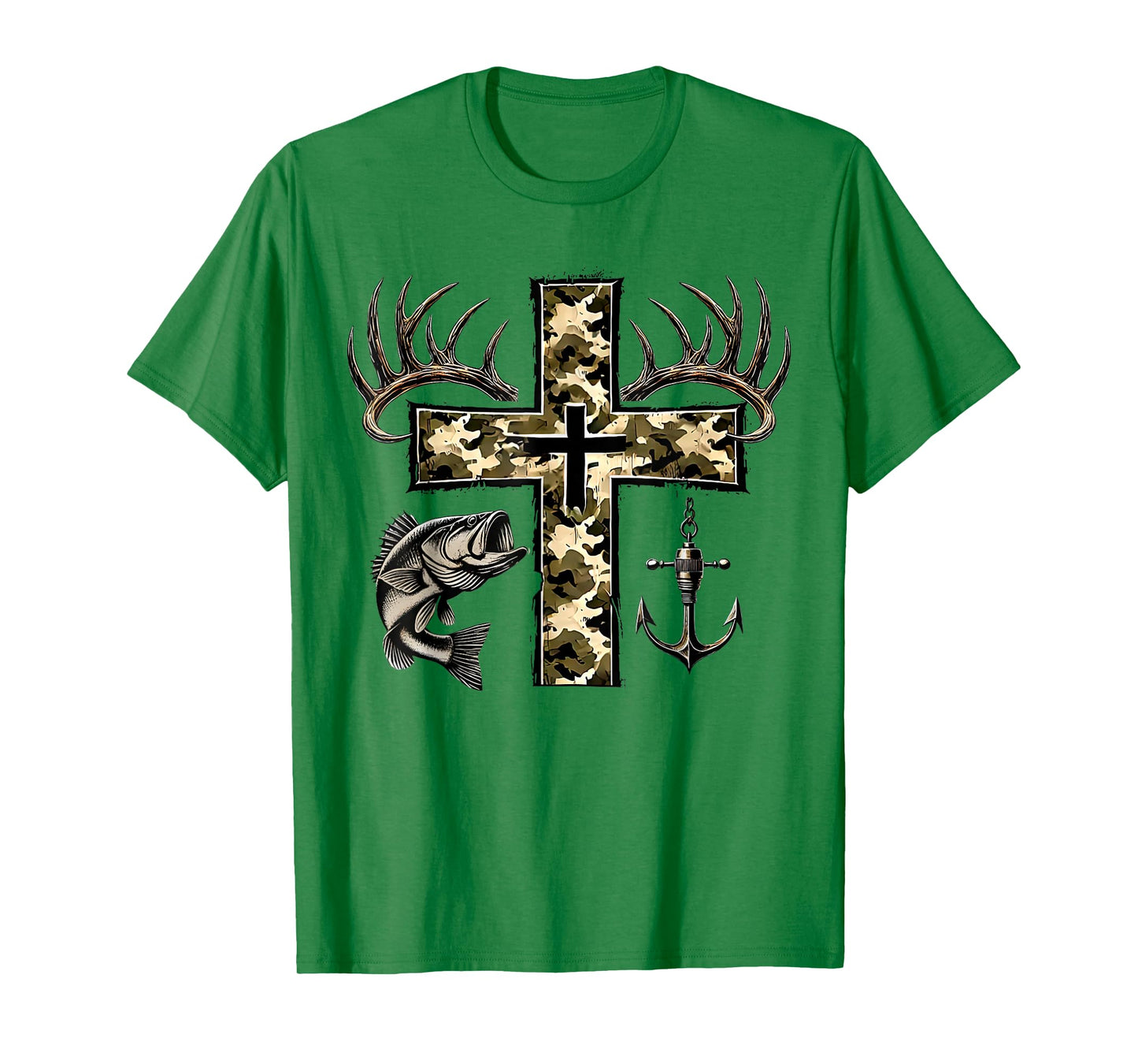 Hunting Fishing Cross Camo Faith Christian Fisherman Hunter T-Shirt
