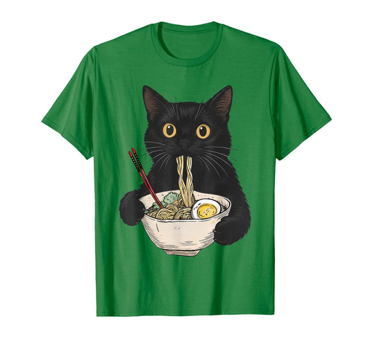 Funny Cat Eating Noodles Cute Cat Men Women Kids T-Shirt