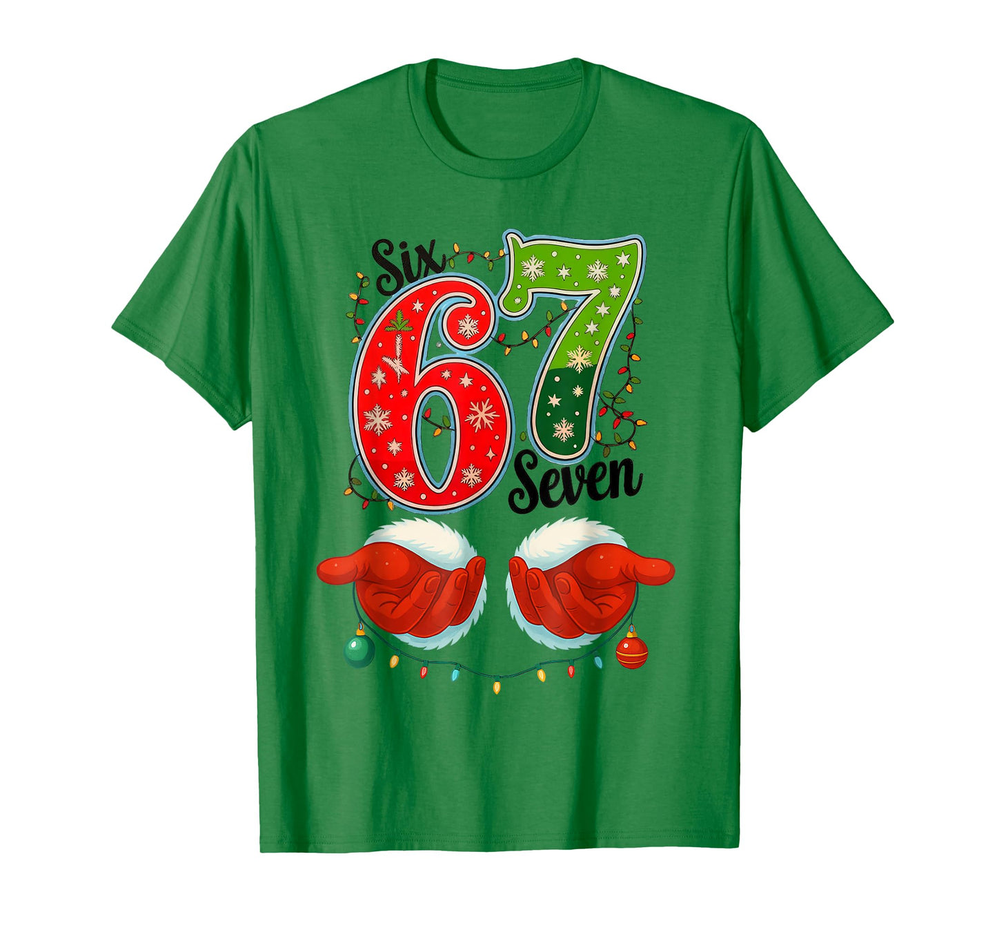 Funny Six Seven 67 Meme 6 7 Christmas Santa Hand Boys Teens T-Shirt
