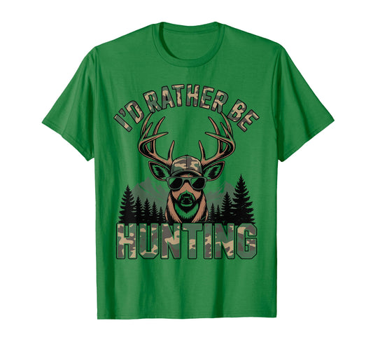 Boy Youth Id Rather Be Hunting Humor Camo Deer Hunting Funny T-Shirt