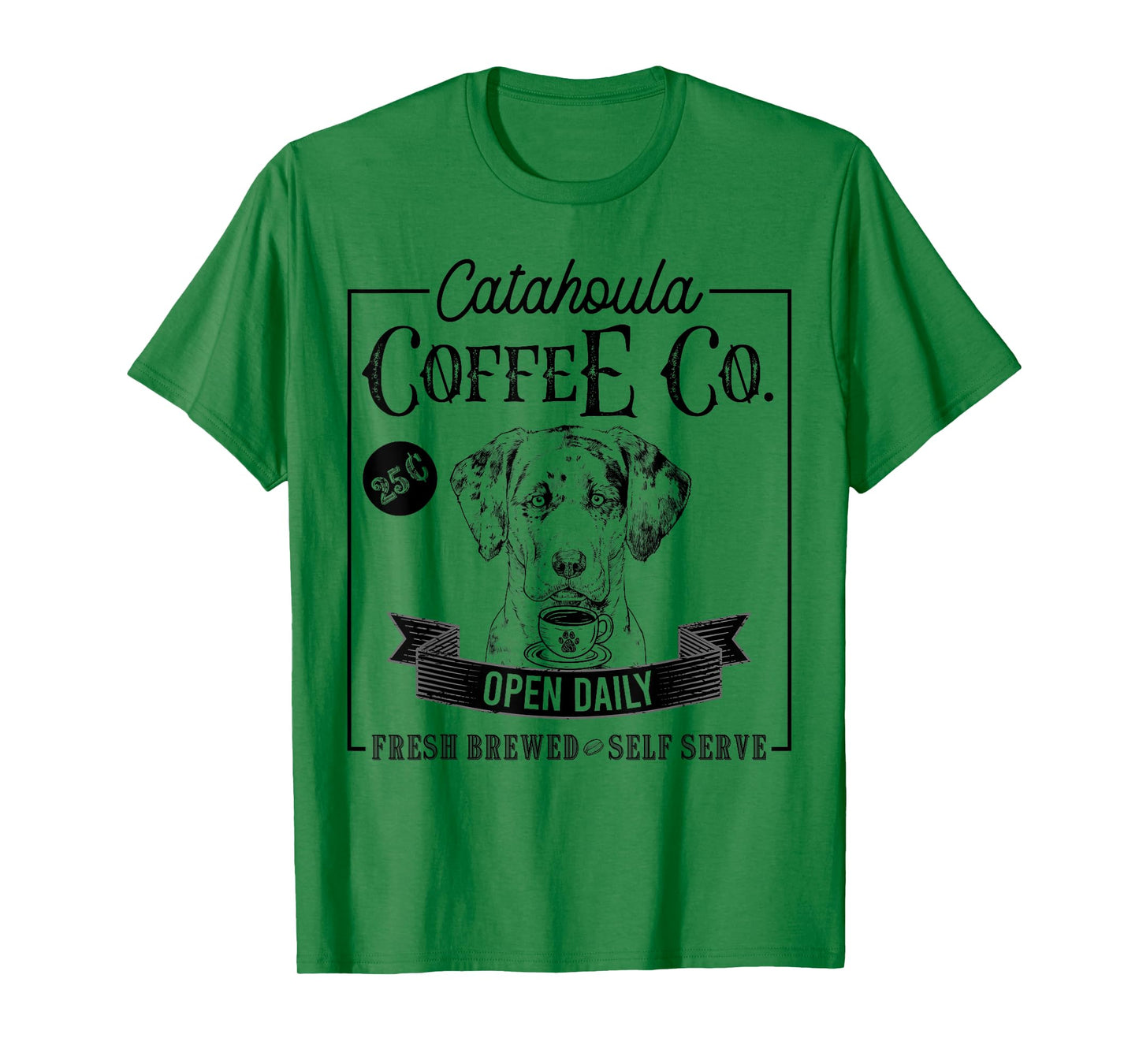 Retro Catahoula Leopard Dog Coffee Funny Dog Coffee Lover T-Shirt for Men Women Girls Kids