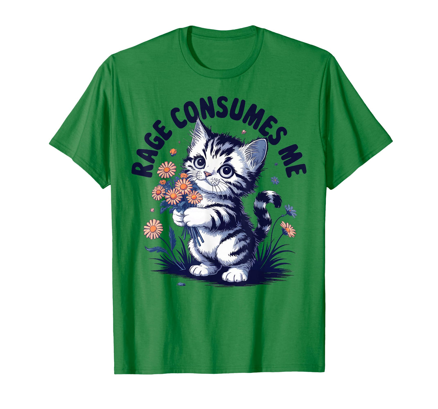 Anger Angry Emotion Funny Rage Rage Consumes Me T-Shirt - Men's Classic Fit Grey Crew Neck Short Sleeve Double Cuff Cartoon Pattern - Small