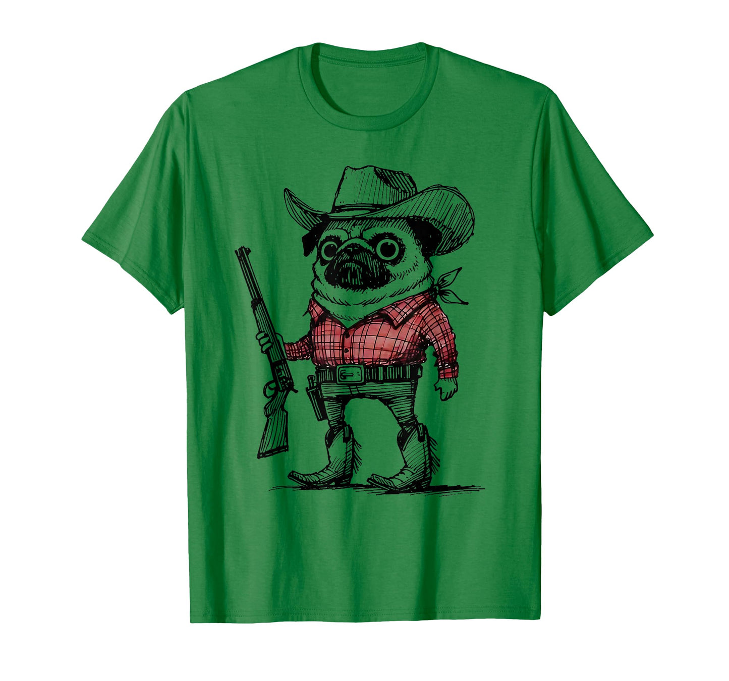 Cowboy Pug Dog Funny Western Outfit Red Pug Cowboy Meme T-Shirt