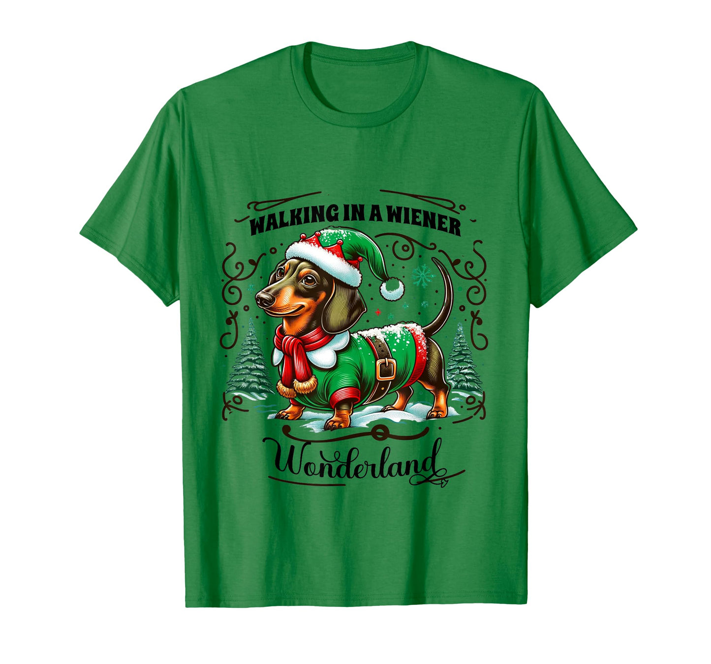 Dachshund Christmas Walking In A Wiener Wonderland Cute Dog Men Women Kids T-Shirt