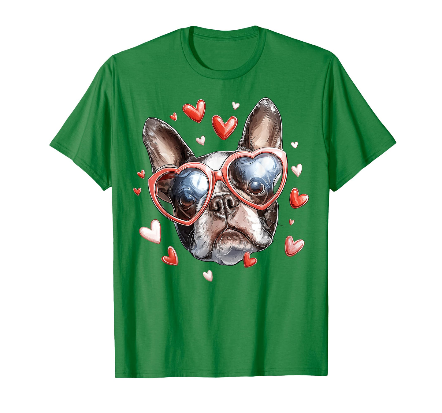 Boston Terrier Dog Valentine's Day Heart Sunglasses T-Shirt