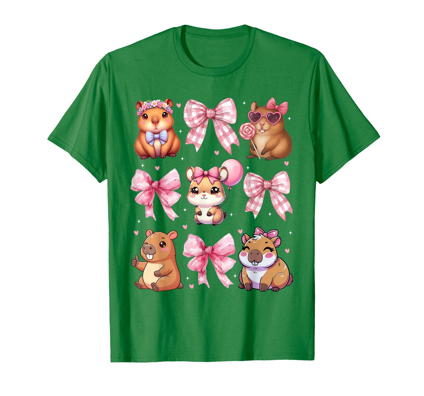 Cute Coquette Bow Capybara Pajamas Pjs Clothes Girls Womens T-Shirt