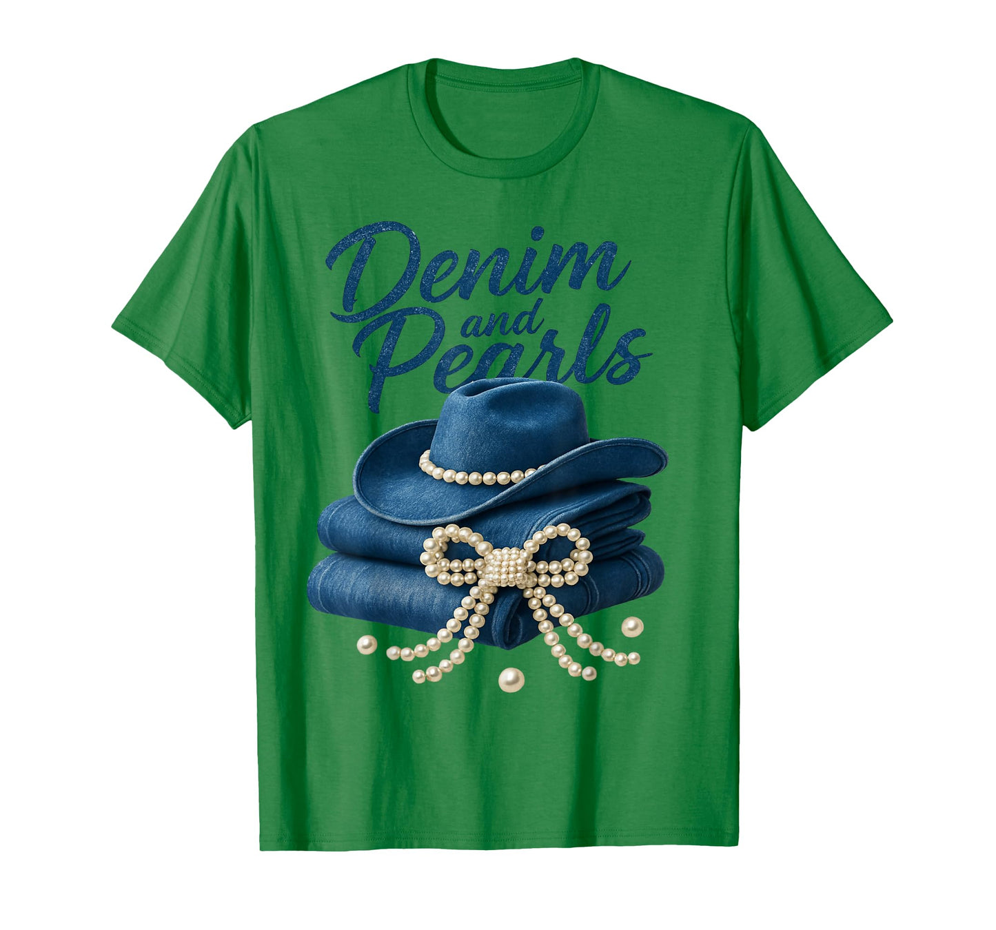 Denim and Pearls Outfit Women Western Cowgirl Rodeo Fashion T-Shirt