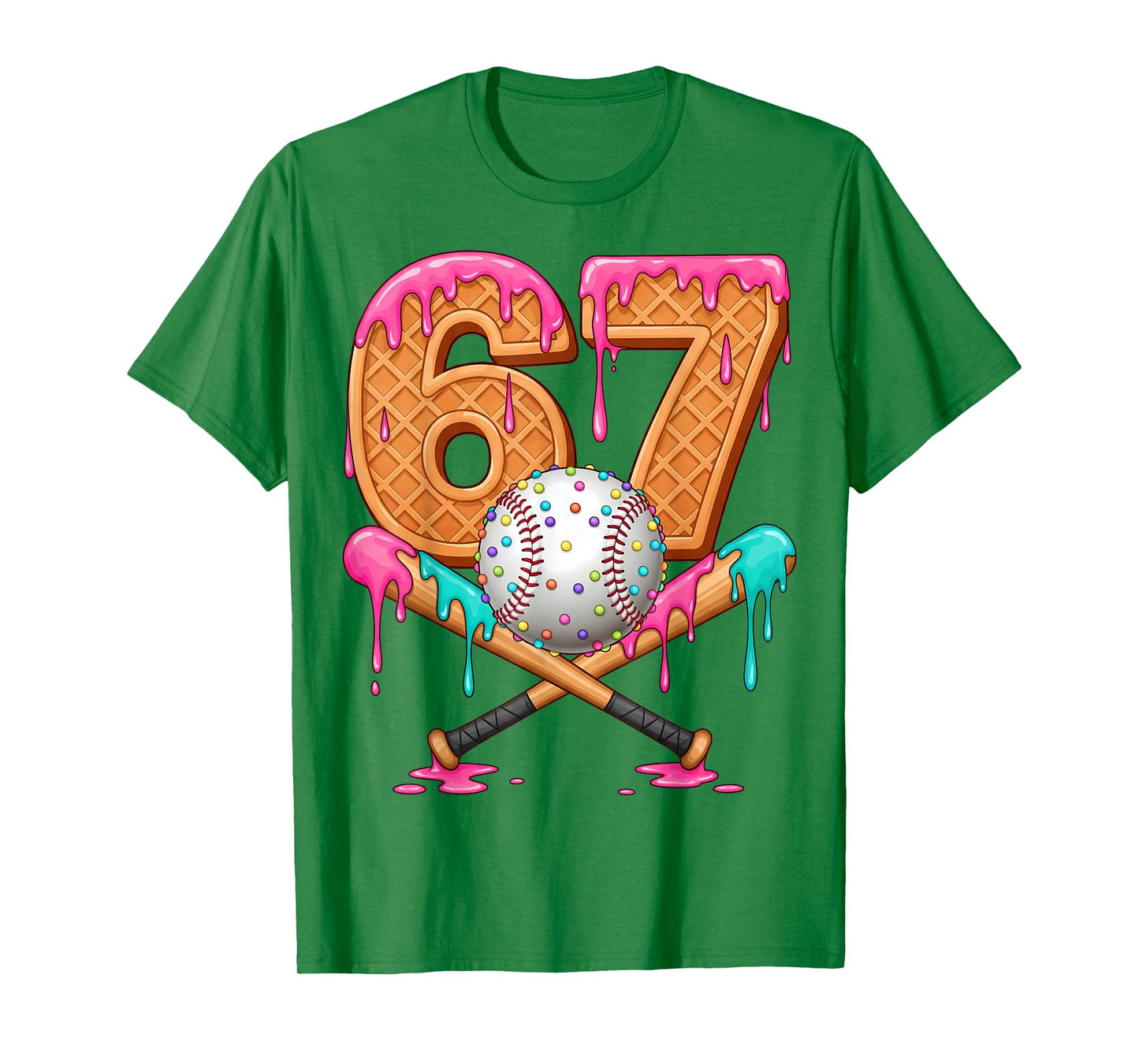 67 Ice Cream Drip Baseball Number 67 Player 67th Birthday T-Shirt