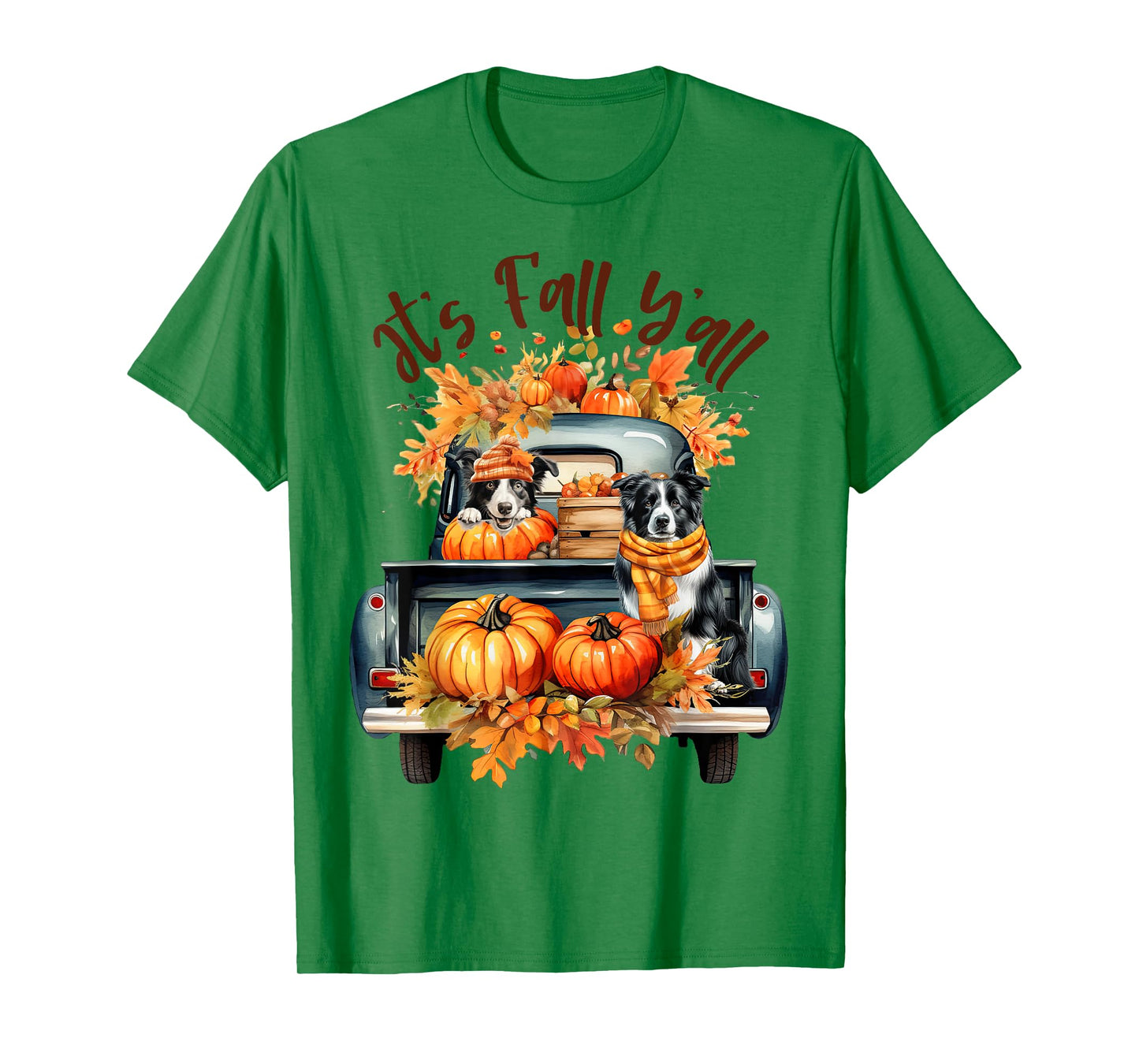 It’s Fall Y’all Border Collie Pumpkins Truck Autumn Season T-Shirt