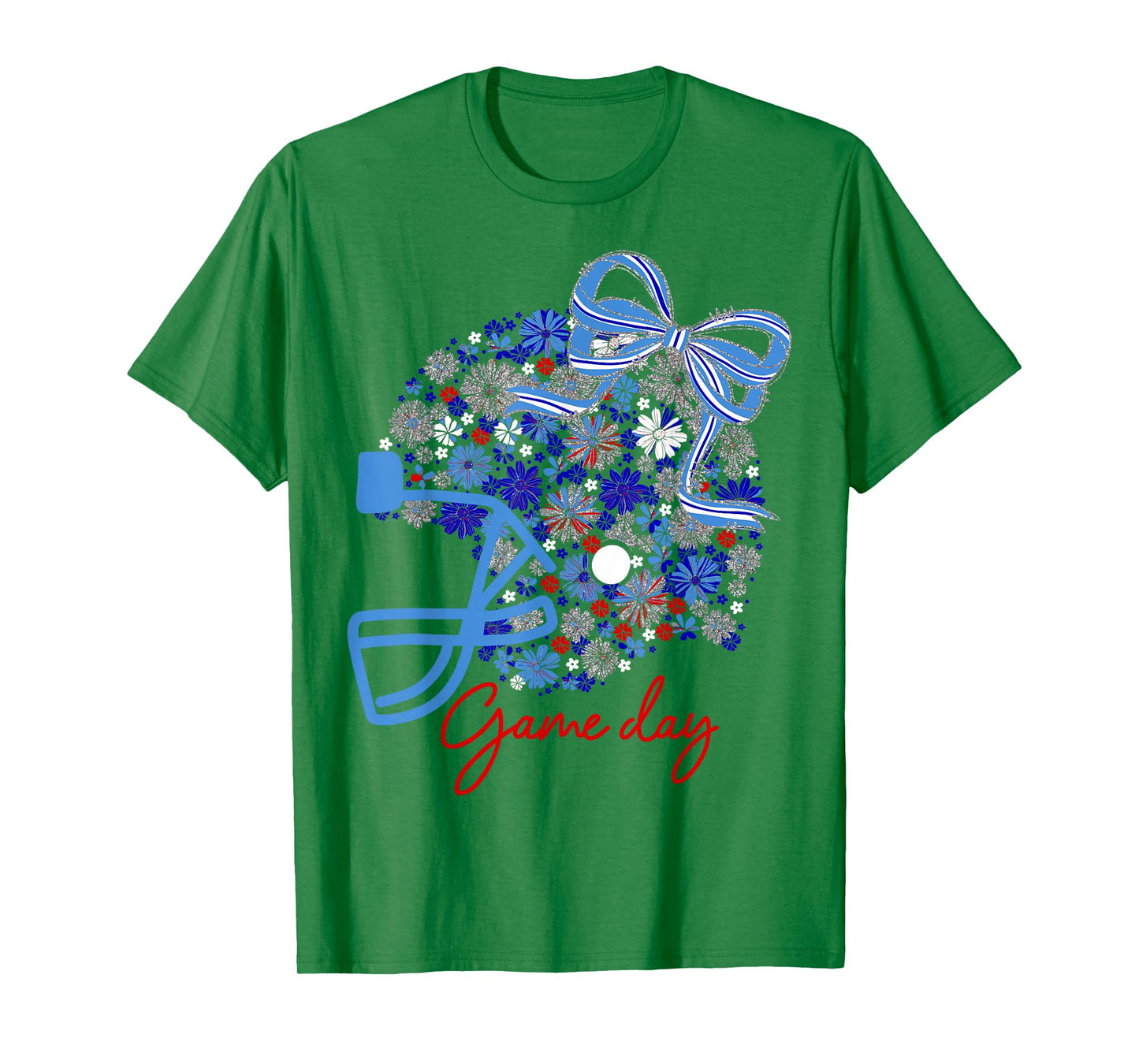 Floral Football Game Day Team Spirit Navy Titan Blue White T-Shirt