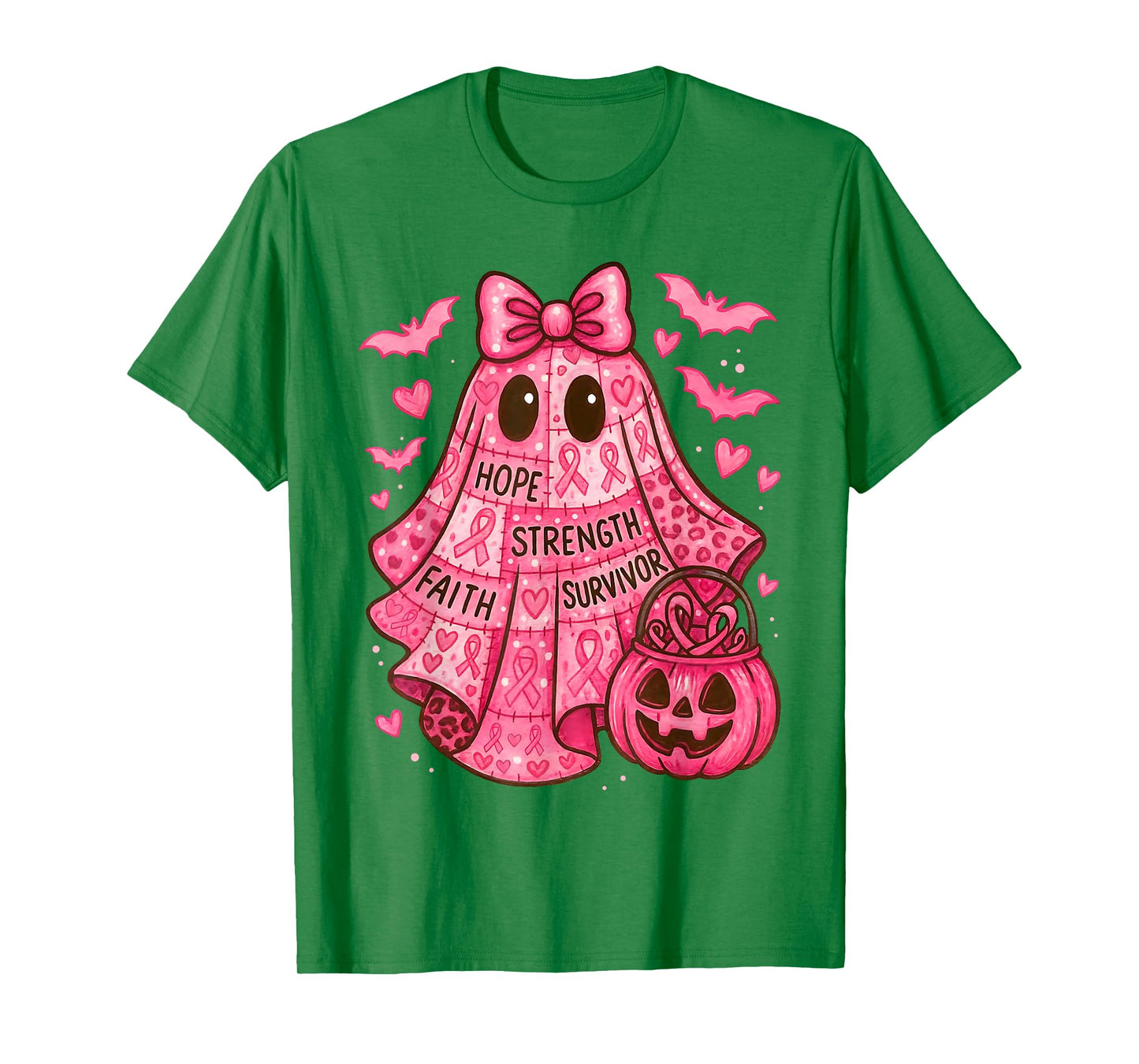 Breast Cancer Hope Strength Faith Survivor Ghost Wear Pink T-Shirt