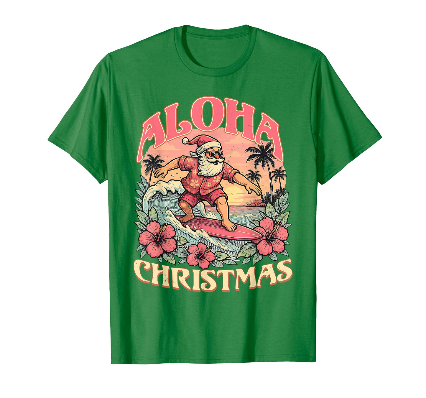 Aloha Christmas Santa Claus Surfing Hawaiian Mele Kalikimaka T-Shirt