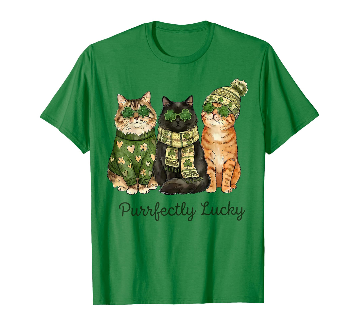 Purrfectly Lucky Cat St Patricks Day Shamrock Irish Clover T-Shirt