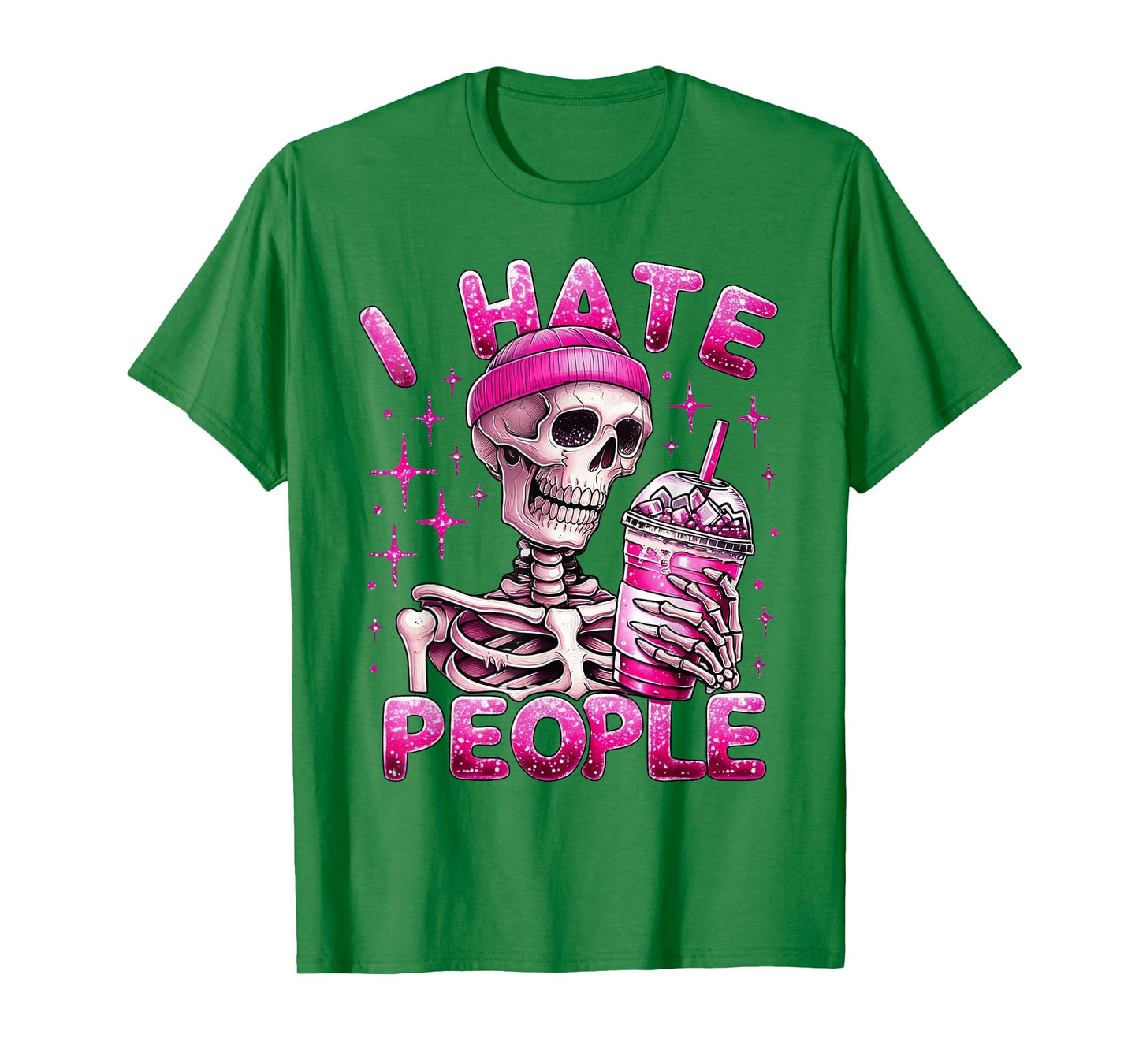 I Hate People Spooky Snarky Skeleton Iced Coffee Halloween T-Shirt
