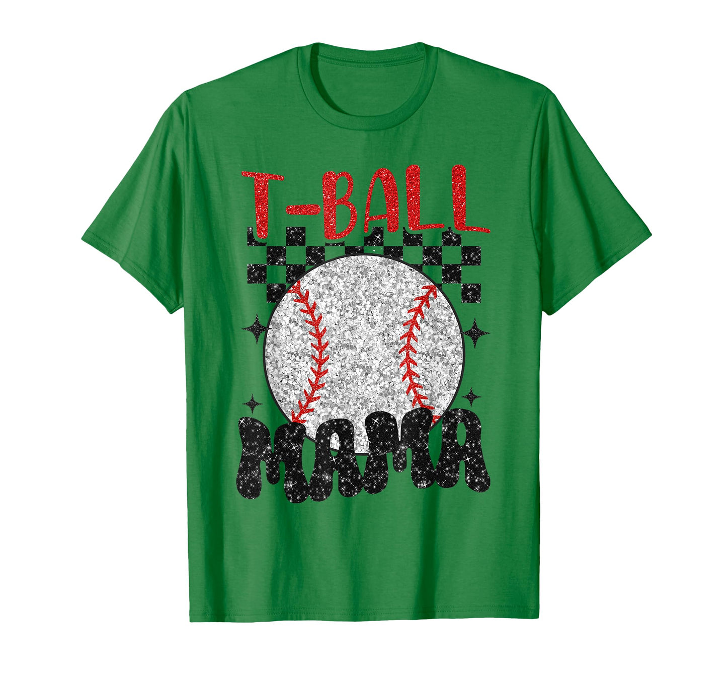Vintage T-Ball Mama Softball Mom Checkered Print Mothers Day T-Shirt