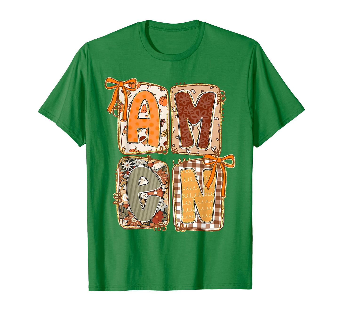 Preppy Fall Amen Jesus Coquette Bow Christian Thanksgiving T-Shirt