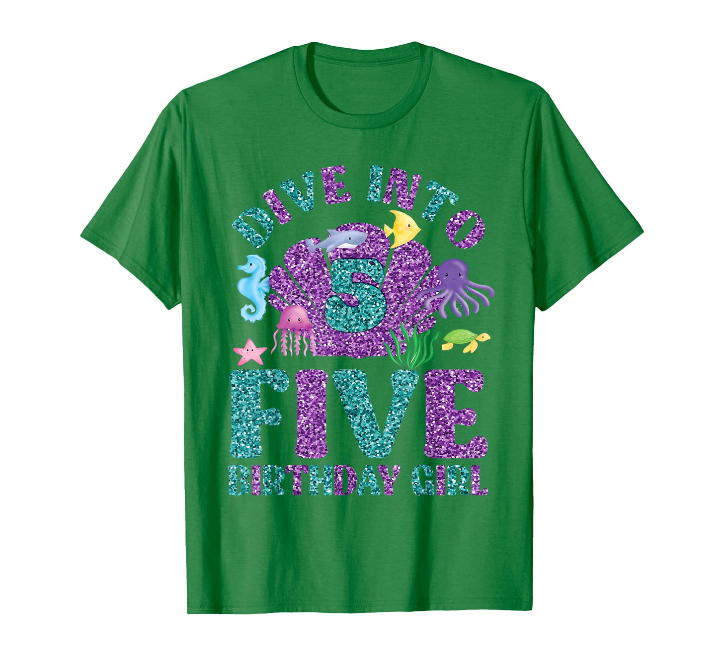 Dive Into 5 Birthday Decorations Girl 5th Birthday Mermaid T-Shirt