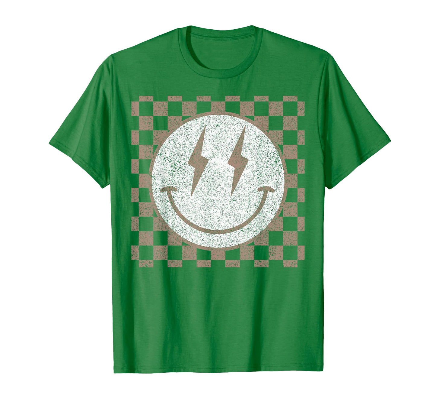 Retro Happy Face Checkered Pattern Smile Face Trendy T-Shirt